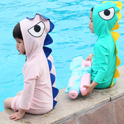 儿童泳衣女童卡通恐龙连帽防晒男童连体长袖六一演出服宝宝游泳衣