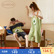 Gukoo/果壳怪兽大学情侣睡衣夏季女士睡衣连体家居服纯棉男睡衣B