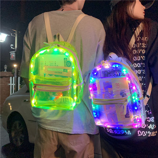 果冻女包防水彩灯LED发光透明双肩包电音节沙滩塑料背包书包