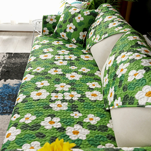 美式乡村全棉沙发垫，套罩田园风格布艺四季通用防滑纯棉坐垫巾定制