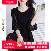 杭州重磅真丝连衣裙女2024夏季时尚减龄绣花桑，蚕丝黑色a字裙