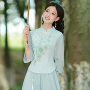 夏季汉服女中国风改良旗袍，刺绣上衣民国复古盘扣唐装中式茶服套装