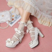 lolita女鞋日系甜美公主宝石高跟水钻凉鞋婚鞋软妹鞋洛丽塔48大码