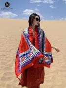 红色披肩女款民族风丝巾，沙滩巾海边旅游拍照新疆云南丽江沙漠穿搭
