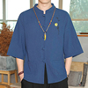 中国风刺绣男士唐装短袖亚麻，t恤夏季薄款七分袖道袍上衣潮流衬衣