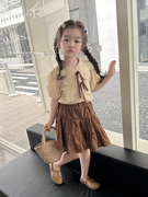 女童夏季套装2023洋气小童娃娃领短袖两件套儿童女宝宝短裙夏