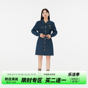 大码牛仔连衣裙2024年胖mm长袖腰带复古独特小众设计牛仔裙女