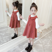 女童2024春秋套装连衣裙韩版儿童，休闲两件套背心，裙女孩公主裙