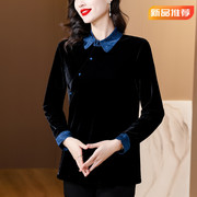 中式国风复古长袖衬衫女士秋装2023宽松洋气质妈妈金丝绒上衣