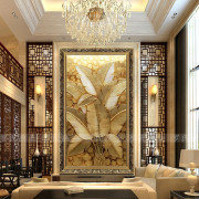 纯手绘金箔油画欧式东南亚风格，客厅玄关装饰画，挂画金色芭蕉叶