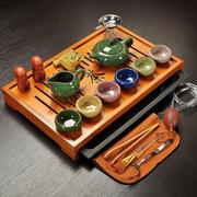 冰裂紫砂陶瓷功夫茶具套装，家用茶壶茶杯整套竹子实木茶盘茶台
