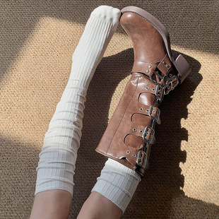 美拉德小腿袜子女搭配靴子堆堆，袜春秋季白色，长筒靴袜jk过膝袜秋冬