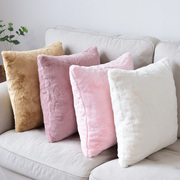 加密兔毛绒纯色抱枕套，不含芯床头北欧飘窗靠枕套子，客厅方沙发(方沙发)靠垫