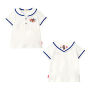 23年7折日本制mikihouse儿童海军熊头刺绣，贴布t恤12-5204-497