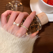 蝴蝶结珍珠戒指女秋冬轻奢小众设计感开口食指戒精致气质素圈指环