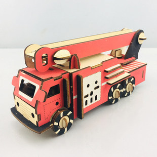消防车木制仿真3D立体拼图  儿童手工益智玩具 男孩礼物DIY车模型