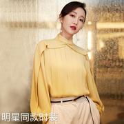 香港王鸥陈曦明星同款黄色衬衫，女设计感小众衬衣别致漂亮上衣