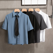 夏季高端商务男士职业套装短袖衬衫西裤一套修身面试上班正装衬衣