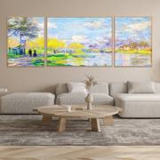 莫奈客厅装饰画沙发背景墙，三联画印象派，北欧风景油画现代简约