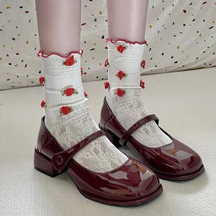 红色小皮鞋女单鞋2024法式复古鞋玛丽珍女鞋中跟学院风jk鞋子