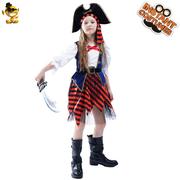 万圣节女童条纹海盗角色扮演服装，儿童女孩海盗公主舞台演出服装