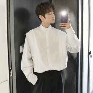 CHICERRO西西里男装春季韩系潮牌立领假两件衬衫高级感痞帅白衬衣