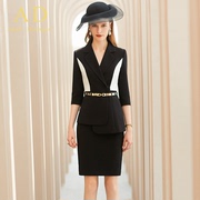 AD黑色套裙洋气不对称西装套装优雅气质女神范高端职业装工装春季