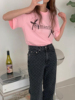 韩国24春款简单时尚，字母蝴蝶结淑女休闲短袖t恤