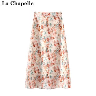 拉夏贝尔lachapelle韩版雪纺半身裙，女夏季薄款松紧腰印花油画裙