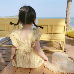 宝宝连衣裙2024洋气网红格子裙，纯棉1-2-3-4岁女童，夏装儿童公主裙