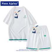 NASA联名白色短袖短裤运动套装男士夏季潮流男生帅气休闲一套