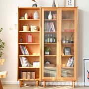 实木书柜北欧樱桃木白橡木原木落地置物柜日式玻璃门书橱储物窄柜
