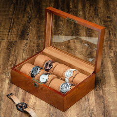 水曲柳木质手表盒收纳盒子带锁十格手镯手串首饰整理盒机械表