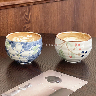 高颜值围炉煮茶杯陶瓷茶碗，品茗杯创意日式手工，手绘拿铁咖啡拉花杯