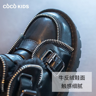 女童雪地靴真皮2021儿童冬季防水大棉鞋，加绒加厚男童机车棉靴
