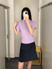 极简COS风标准版POLO领短袖浅紫色简约上衣23夏季通勤女士T恤