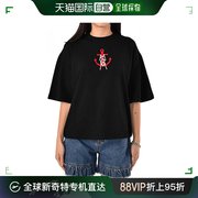 香港直邮msgm女士圆领t恤黑色，棉质字母徽标锚，印花短袖五分袖透气
