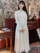 高端重工设计感2023春季法式复古文艺气质少女，白色仙女连衣裙长裙