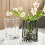 现代简约褶皱纸袋手工玻璃，花瓶桌面水养，插花器家居装饰摆件