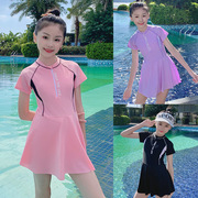 夏季女童游泳衣女款儿童女孩10岁学生网红风初中女生泳装连体裙式