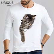 3d立体逼真萌猫咪莫代尔长袖t恤男圆领橘猫动物图案印花个性情侣
