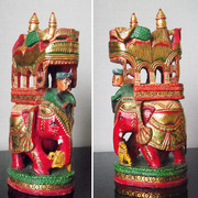印度特色工艺品东南亚风格摆件彩绘木雕骑象出游图家居饰品