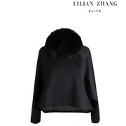 lilianzhang毛领长袖羊毛羊绒短斗篷，大衣女黑色披肩秋冬1806009