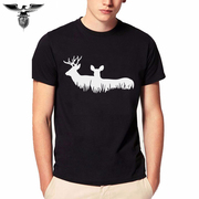 男女童纯棉短T恤驯麋鹿浪漫爱情陪伴动物情侣装上衣亲子原创品牌