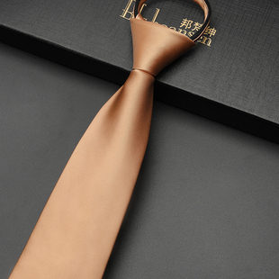 男士领带正装商务衬衫装饰女香槟金光面职业纯色免打拉链式8.5cm