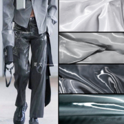 灰色系液态反光水晶风衣裤子，布料光滑闪光挺括婚纱服装设计师面料