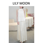 lilymoon24春夏新中式法式设计感亚麻，提花无袖挂脖小衫休闲