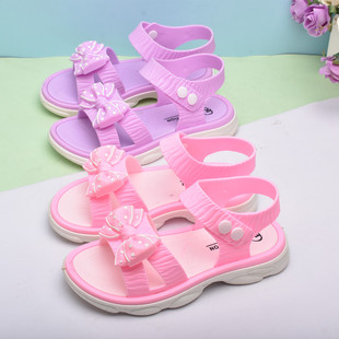夏季女孩可爱蝴蝶结塑料凉鞋儿童，公主防滑软底，防水水晶罗马鞋女童
