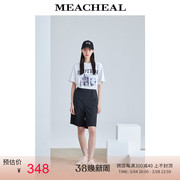 meacheal米茜尔女装夏季经典黑白条纹高腰休闲西装，短裤女中裤