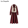 拉夏贝尔lachapelle学院，风红色polo领连衣裙马甲两件套女秋季